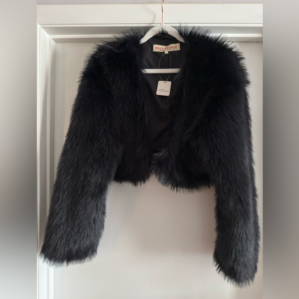 Free People Elegant Black Faux Fur Coat